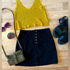 Holllister Ultra High Rise Jean Skirt Black Button Up Women’s Size 7